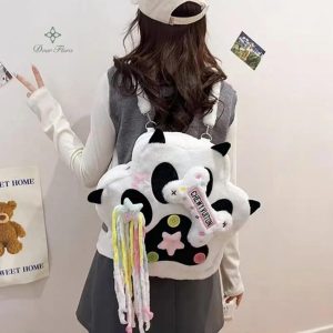Kawaii Furry Paw Backpack – Y2K Plush Crossbody Knapsack