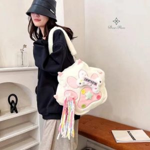 Kawaii Furry Paw Backpack – Y2K Plush Crossbody Knapsack