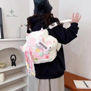 Kawaii Furry Paw Backpack – Y2K Plush Crossbody Knapsack