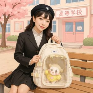 Kawaii Ita Backpack: Transparent Plush Doll Display - Anime School Bag