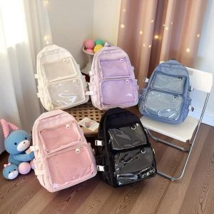 Kawaii Ita Backpack with Clear Display Pockets for Pins, Charms & Photocards