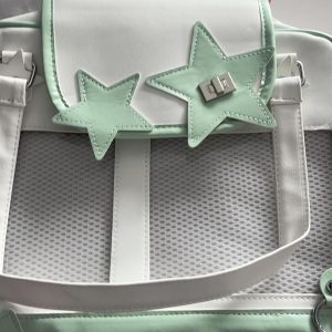 Kawaii Ita Bag – Clear Window Anime Pin Display Backpack / Shoulder Bag, White & Pink Star Purse for Collectibles and Merch