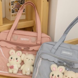 Kawaii Ita Bag: Clear Window Canvas Crossbody - Harajuku Y2K Style