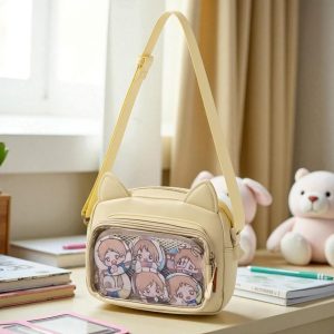Kawaii Ita Bag Shoulder Purse with Clear Display Pocket for Pins, Charms & Photocards