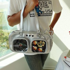 Kawaii Ita Bag with Double Insert Windows, Cute Shoulder Tote for Enamel Pins, Anime Cosplay Bag, Japanese Style Bag, Harajuku Unique Bag.