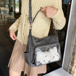 Kawaii Ita Bag With Transparent Window, Crossbody Pin Display Backpack, Cute Anime Shoulder Bag, Cute Cosplay Bag, Pin Collector Bag