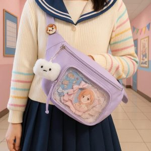 Kawaii Ita Chest Waist Bag – Japanese Transparent Crossbody Shoulder Fanny Pack for Pins & Charms