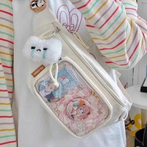 Kawaii Ita Chest Waist Bag – Japanese Transparent Crossbody Shoulder Fanny Pack for Pins & Charms