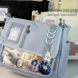 Kawaii Ita Messenger Bag, Aesthetic Crossbody Tote, Pastel Shoulder Bag, Cute Satchel for Students
