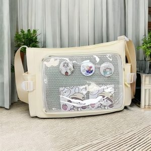 Kawaii Ita Tote Bag with Decorative Pocket, Customizable Colors