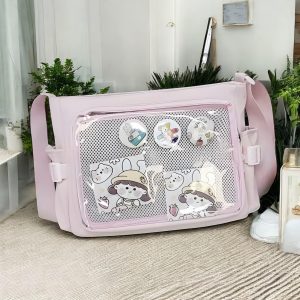 Kawaii Ita Tote Bag with Decorative Pocket, Customizable Colors