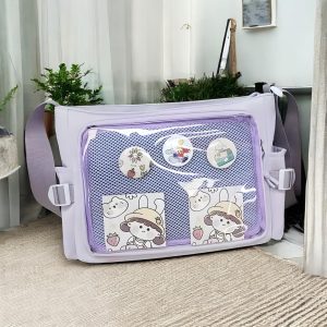 Kawaii Ita Tote Bag with Decorative Pocket, Customizable Colors
