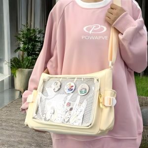 Kawaii Ita Tote Bag with Decorative Pocket, Customizable Colors