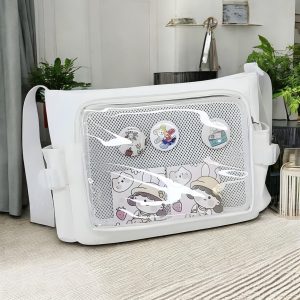 Kawaii Ita Tote Bag with Decorative Pocket, Customizable Colors