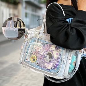 Kawaii Itabag Cosplay, Personalized Name Ba, Ribbon Pink Ita Bag With Pearl Bow Charm, Anime Ita Crossbody Bag, Window Bag, Pin Display Bag