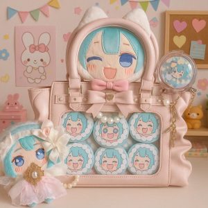 Kawaii Pearl Chain Ita Bag – Heart Rhinestone Lolita Ruffle Bow Handbag Crossbody Pink White