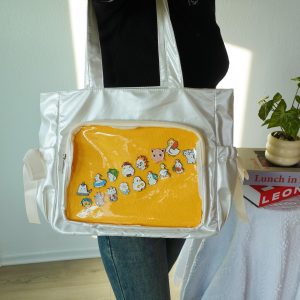 Kawaii Ruffle Ita Tote Bag with Clear Window, Cute Ita Totes with Two Insert, Anime Pin Itabag, Unique Display Shoulder Bag for Collectors.
