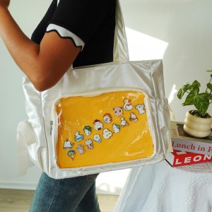 Kawaii Ruffle Ita Tote Bag with Clear Window, Cute Ita Totes with Two Insert, Anime Pin Itabag, Unique Display Shoulder Bag for Collectors.