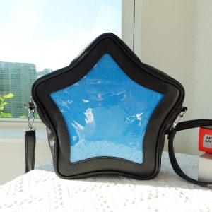 Kawaii Star Crossbody Ita Bag with Clear Pocket, Anime Pin Display Purse, Pastel Shoulder Bag Gift for Her, Cute Pin Display Bag, itabag.