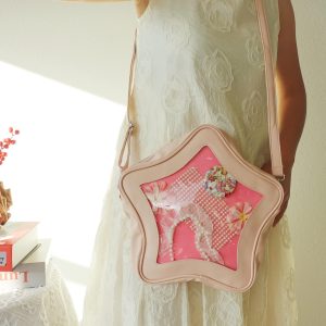 Kawaii Star Crossbody Ita Bag with Clear Pocket, Anime Pin Display Purse, Pastel Shoulder Bag Gift for Her, Cute Pin Display Bag, itabag.