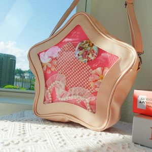 Kawaii Star Crossbody Ita Bag with Clear Pocket, Anime Pin Display Purse, Pastel Shoulder Bag Gift for Her, Cute Pin Display Bag, itabag.