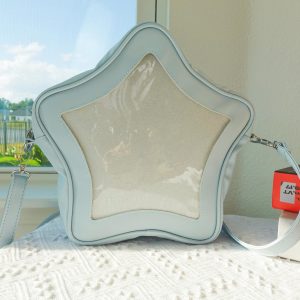 Kawaii Star Crossbody Ita Bag with Clear Pocket, Anime Pin Display Purse, Pastel Shoulder Bag Gift for Her, Cute Pin Display Bag, itabag.