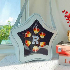 Kawaii Star Crossbody Ita Bag with Clear Pocket, Anime Pin Display Purse, Pastel Shoulder Bag Gift for Her, Cute Pin Display Bag, itabag.