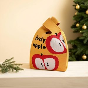 Kids’ Christmas Gift Bag, Personalized Embroidered Bag, Japanese Knot Handbag, Kids’ Snack Bag, Knitted Storage Bags, Small Knitted Bag
