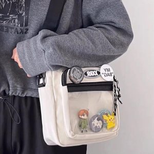 Korean Ita Bag – Unisex Transparent Crossbody Phone Purse Shoulder Bag for Pins & Charms