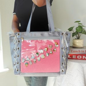 Large Anime Ita Bag Tote | Kawaii Lace-Up Side Clear Pin Display Bag | Premium Fabric with Smooth Satin Finish | Pin Collector Shoulder Bag.