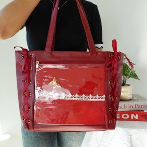 Large Anime Ita Bag Tote | Kawaii Lace-Up Side Clear Pin Display Bag | Premium Fabric with Smooth Satin Finish | Pin Collector Shoulder Bag.