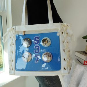 Large Anime Ita Bag Tote | Kawaii Lace-Up Side Clear Pin Display Bag | Premium Fabric with Smooth Satin Finish | Pin Collector Shoulder Bag.