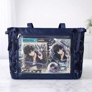 Large Bow Ita Bag with Clear Display Window, Personalized Anime Pin Tote, Kpop & Convention Shoulder Bag for Collectibles