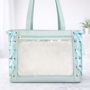 Large Bow Ita Bag with Clear Display Window, Personalized Anime Pin Tote, Kpop & Convention Shoulder Bag for Collectibles
