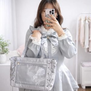 Large Bow Ita Bag with Clear Display Window, Personalized Anime Pin Tote, Kpop & Convention Shoulder Bag for Collectibles
