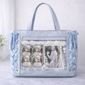Large Bow Ita Bag with Clear Display Window, Personalized Anime Pin Tote, Kpop & Convention Shoulder Bag for Collectibles