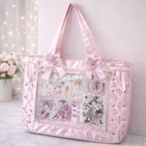 Large Bow Ita Bag with Clear Display Window, Personalized Anime Pin Tote, Kpop & Convention Shoulder Bag for Collectibles
