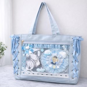 Large Bow Ita Bag with Clear Display Window, Personalized Anime Pin Tote, Kpop & Convention Shoulder Bag for Collectibles