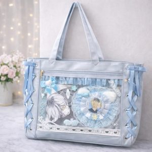 Large Bow Ita Bag with Clear Display Window, Personalized Anime Pin Tote, Kpop & Convention Shoulder Bag for Collectibles