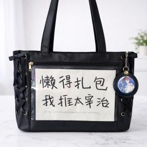 Large Bow Ita Bag with Clear Display Window, Personalized Anime Pin Tote, Kpop & Convention Shoulder Bag for Collectibles