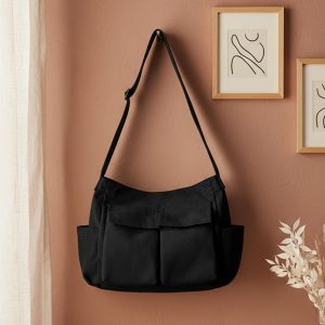 Large Canvas Messenger Bag, Personalized Unisex Travel Tote, Casual Shoulder Bag for Daily Use, Minimalist Travel Bag, Gift for Him