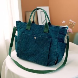 Large Capacity Commuter Bag, Personalized Corduroy Tote Bag, Soft & Stylish Everyday Carry, Vintage Multi-Pocket Student Backpack, Mommy Bag