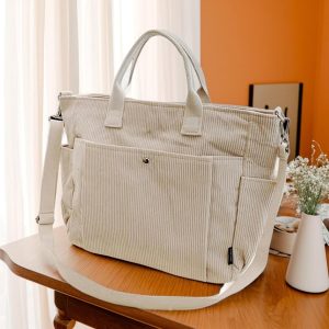Large Capacity Commuter Bag, Personalized Corduroy Tote Bag, Soft & Stylish Everyday Carry, Vintage Multi-Pocket Student Backpack, Mommy Bag
