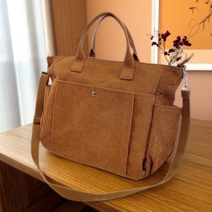 Large Capacity Commuter Bag, Personalized Corduroy Tote Bag, Soft & Stylish Everyday Carry, Vintage Multi-Pocket Student Backpack, Mommy Bag