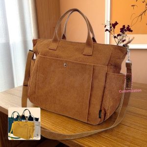 Large Capacity Commuter Bag, Personalized Corduroy Tote Bag, Soft & Stylish Everyday Carry, Vintage Multi-Pocket Student Backpack, Mommy Bag
