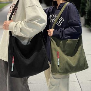 Large Corduroy Crossbody Bag, Personalized Shoulder Bag, Corduroy School Bag, Retro Messenger Bag, Travel Crossbody Bag, Everyday Tote