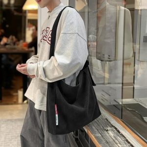 Large Corduroy Crossbody Bag, Personalized Shoulder Bag, Corduroy School Bag, Retro Messenger Bag, Travel Crossbody Bag, Everyday Tote