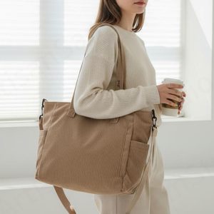Large Corduroy Crossbody Tote Bag, Personalized Crossbody Bag, Retro School Bag, Casual Shoulder Bag for Travel, Large Tote Bag for Women