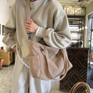 Large Corduroy Crossbody Tote Bag, Personalized Crossbody Bag, Retro School Bag, Casual Shoulder Bag for Travel, Large Tote Bag for Women