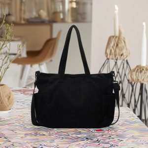 Large Corduroy Crossbody Tote Bag, Personalized Crossbody Bag, Retro School Bag, Casual Shoulder Bag for Travel, Large Tote Bag for Women